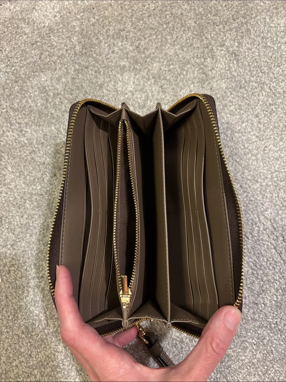 COACH Brown Pebbled Leather Zip-Around Wristlet